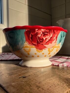 THE PIONEER WOMAN CELIA CORAL FLORAL STONEWARE BOWL